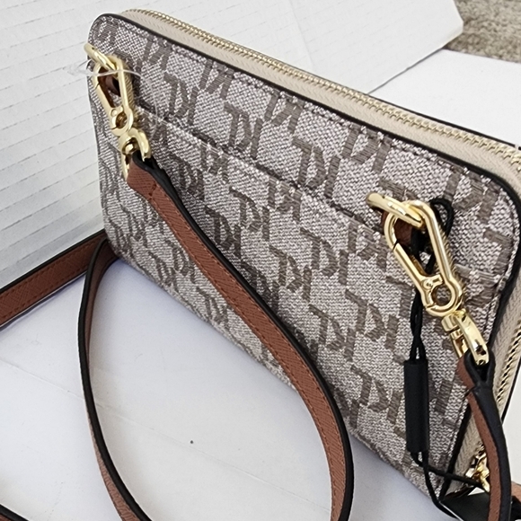 Karl Lagerfeld Monogram Brown Leather Wristlet Taupe Women's Crossbody - Picture 7 of 13